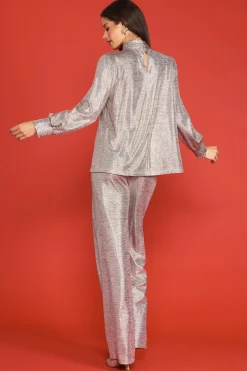 Metallic Foil Print Mock Neck Top*SKIES ARE BLUE Discount