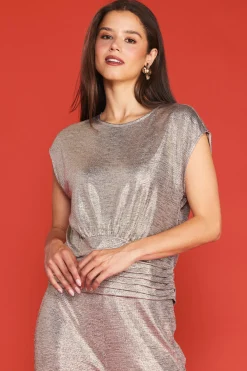 Metallic Foil Print Shirred Waist Top*SKIES ARE BLUE Online