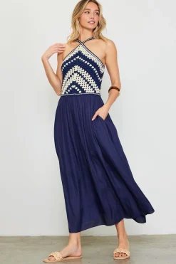 Mixed Media Halter Neck Midi Dress*SKIES ARE BLUE Hot