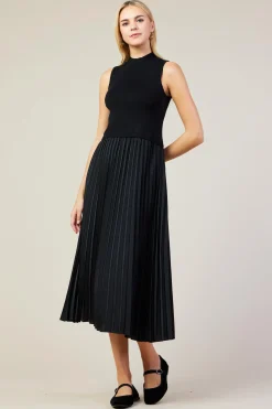 Mixed Media Pleated Midi Dress*SKIES ARE BLUE New