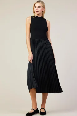Mixed Media Pleated Midi Dress*SKIES ARE BLUE New