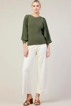 Mixed Media Pleated Sleeve Top*SKIES ARE BLUE