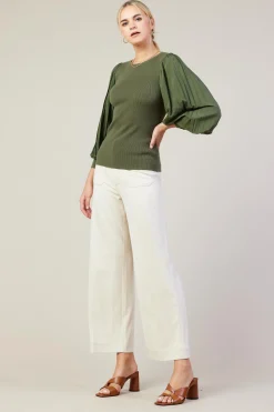Mixed Media Pleated Sleeve Top*SKIES ARE BLUE