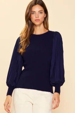 Mixed Media Pleated Sleeve Top*SKIES ARE BLUE Sale