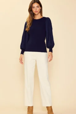 Mixed Media Pleated Sleeve Top*SKIES ARE BLUE Sale