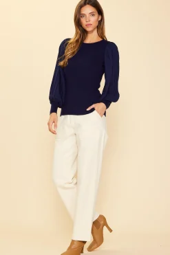 Mixed Media Pleated Sleeve Top*SKIES ARE BLUE Sale