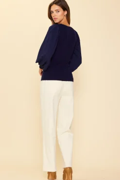 Mixed Media Pleated Sleeve Top*SKIES ARE BLUE Sale