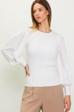 Mixed Media Pleated Sleeve Top*SKIES ARE BLUE Online