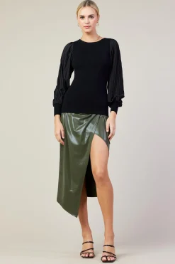Mixed Media Pleated Sleeve Top*SKIES ARE BLUE Outlet