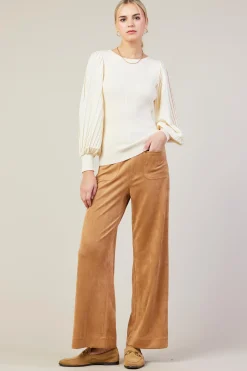 Mixed Media Pleated Sleeve Top*SKIES ARE BLUE