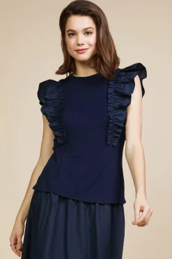 Mixed Media Ruffled Knit Top*SKIES ARE BLUE Online