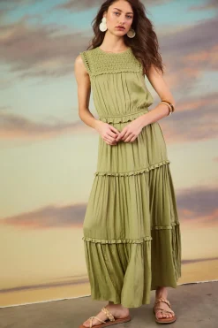 Mixed Media Ruffled Tiered Midi Dress*SKIES ARE BLUE Sale