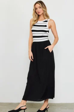 Mixed Media Striped Sleeveless Midi Dress*SKIES ARE BLUE Outlet