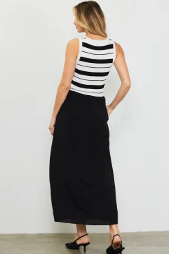 Mixed Media Striped Sleeveless Midi Dress*SKIES ARE BLUE Outlet