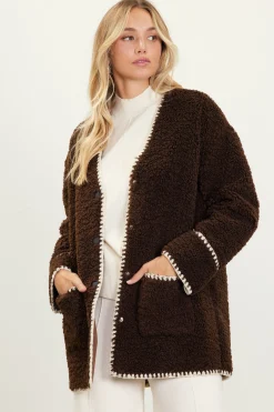 Noelle Contrast Stitch Detail Sherpa Coat*SKIES ARE BLUE