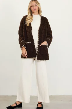 Noelle Contrast Stitch Detail Sherpa Coat*SKIES ARE BLUE