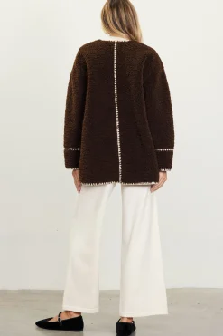 Noelle Contrast Stitch Detail Sherpa Coat*SKIES ARE BLUE