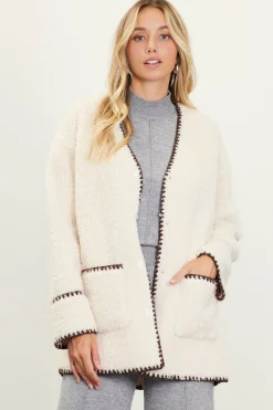 Noelle Contrast Stitch Detail Sherpa Coat*SKIES ARE BLUE New