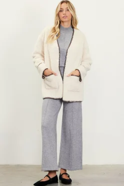 Noelle Contrast Stitch Detail Sherpa Coat*SKIES ARE BLUE New