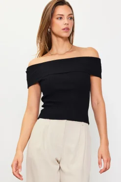 Off Shoulder Ribbed Knit Top*SKIES ARE BLUE Discount