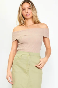 Off Shoulder Ribbed Knit Top*SKIES ARE BLUE Best