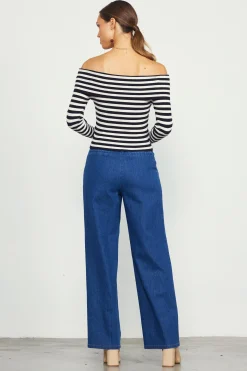 Off Shoulder Stripped Knit Top*SKIES ARE BLUE Best