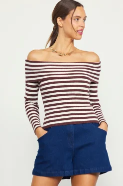 Off Shoulder Stripped Knit Top*SKIES ARE BLUE Discount