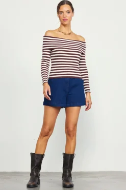 Off Shoulder Stripped Knit Top*SKIES ARE BLUE Discount