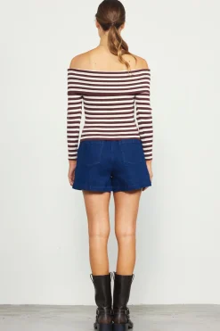 Off Shoulder Stripped Knit Top*SKIES ARE BLUE Discount
