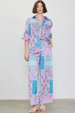 Patch Print Button Down Blouse*SKIES ARE BLUE