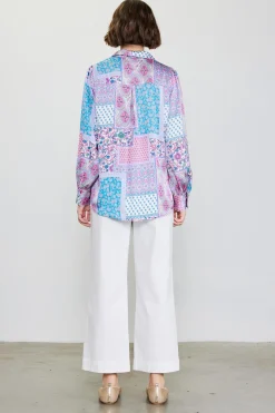 Patch Print Button Down Blouse*SKIES ARE BLUE