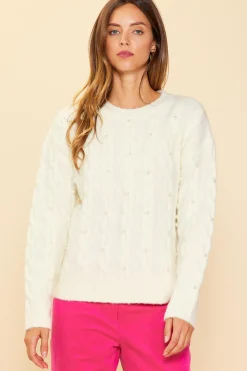 Pearl Detail Cable Knit Sweater*SKIES ARE BLUE New