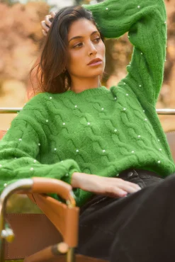 Pearl Detail Cable Knit Sweater*SKIES ARE BLUE Best