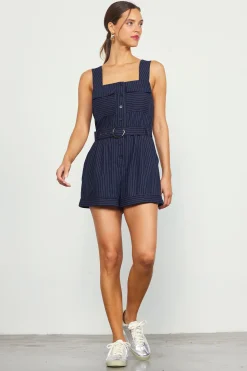 Pinstripe Buttondown Romper*SKIES ARE BLUE New