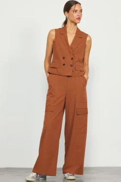 Pinstriped Cargo Wide Leg Pants*SKIES ARE BLUE