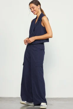 Pinstriped Cargo Wide Leg Pants*SKIES ARE BLUE Best