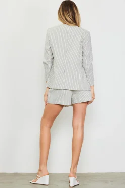 Pinstriped Shirred Sleeve Blazer*SKIES ARE BLUE Best