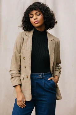 Plaid Ruched Sleeve Tailored Blazer*SKIES ARE BLUE Discount