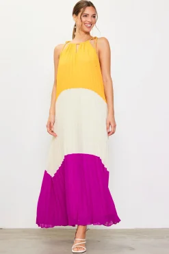 Pleated Color Block Maxi Dress*SKIES ARE BLUE Outlet