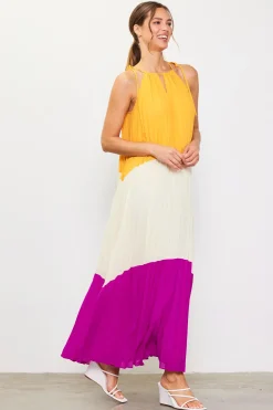 Pleated Color Block Maxi Dress*SKIES ARE BLUE Outlet