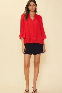 Pleated Ruffled Trim Top*SKIES ARE BLUE Online