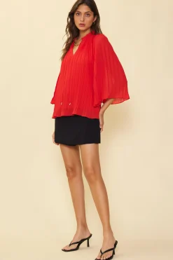 Pleated Ruffled Trim Top*SKIES ARE BLUE Online
