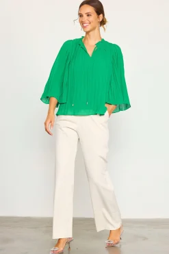 Pleated Ruffled Trim Top*SKIES ARE BLUE Sale