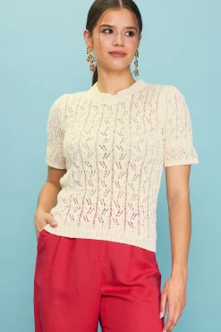Pointelle Short Sleeve Sweater*SKIES ARE BLUE Best