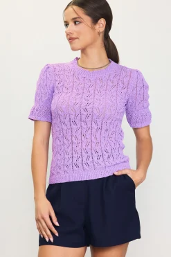 Pointelle Short Sleeve Sweater*SKIES ARE BLUE Clearance