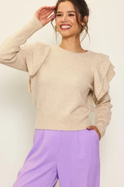 Pointelle-Knit Ruffle Sleeve Sweater*SKIES ARE BLUE Hot