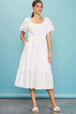 Puffed Sleeve Tiered Midi Dress*SKIES ARE BLUE Clearance