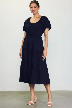 Puffed Sleeve Tiered Midi Dress*SKIES ARE BLUE Outlet