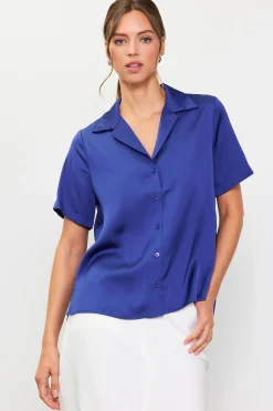 Recycled Button Down Short Sleeve Shirt*SKIES ARE BLUE Sale
