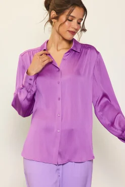 Recycled Crinkle Satin Buttondown*SKIES ARE BLUE New